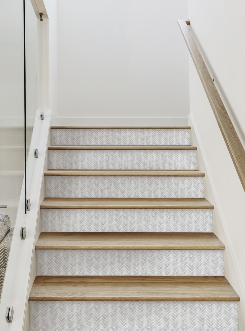 Water Color Herringbone, Winter Grey, Stair Riser Decals image 2