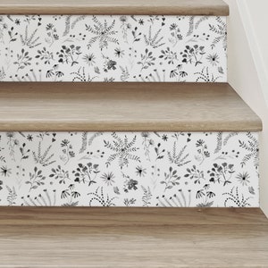Plant Pattern Floral, Black & White, Stair Riser Decals