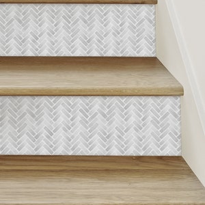 Water Color Herringbone, Winter Grey, Stair Riser Decals imagem 1