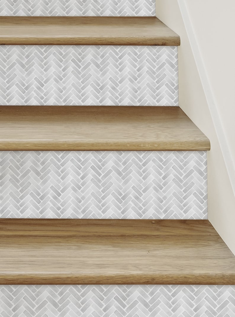 Water Color Herringbone, Winter Grey, Stair Riser Decals imagem 1