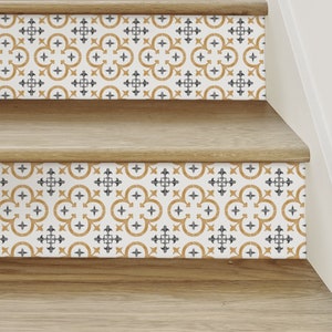 Flower Moroccan Tile, Mustard, Stair Riser Decals