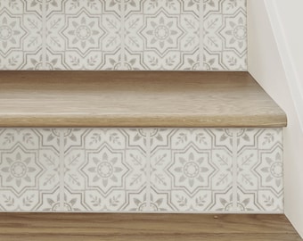 Floral Tiles, Beige, Stair Riser Decals