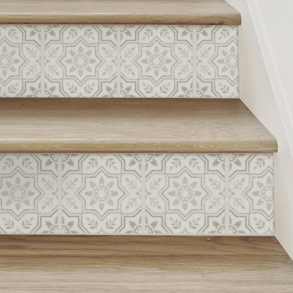 Floral Tiles, Beige, Stair Riser Decals