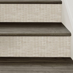 Rattan Weave Look, White Wash, Self Adhesive  Repositionable Stair Riser Stickers