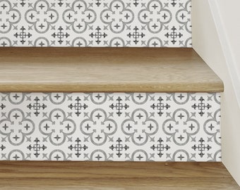 Flower Moroccan Tile, Grey, Stair Riser Decals