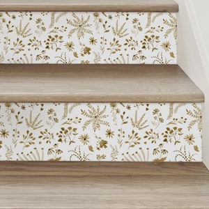 Plant Pattern Floral, Gold, Stair Riser Decals