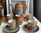 Vintage Japanese Satsuma style Moriage Tea set, Hand Painted Eggshell,