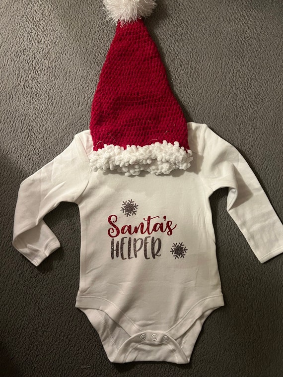 Santa’s Helper Personalized Bodysuit with Custom Name Festive Baby 1st Christmas Gender Neutral Long Sleeve Romper Baby Shower Gift
