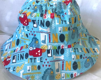 Dinosaur Kids Bucket Hat – Reversible Toddler Sun Hat with Chin Strap – Baby to Kids Summer Hat – Ready to Ship – Limited Fabric