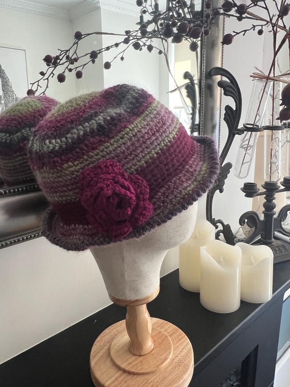 Crochet Cloche Hat with Flower: Handmade Boho Winter Hat