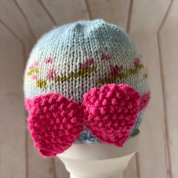 Baby Beanie with Pink Bow Handknitted Cute Infant Baby Girl Accessory Cozy Winter Cap Photoshoot Hat Baby Shower New Parents Gift