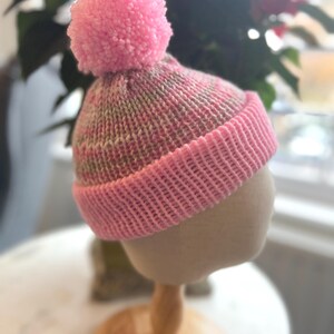 Baby Beanie Hat with Pom Pom • Double Layer Winter Hat • Handmade Child Knit Hat • Pink Toddler Beanie • Baby Girl Winter Hat 0-10 Years