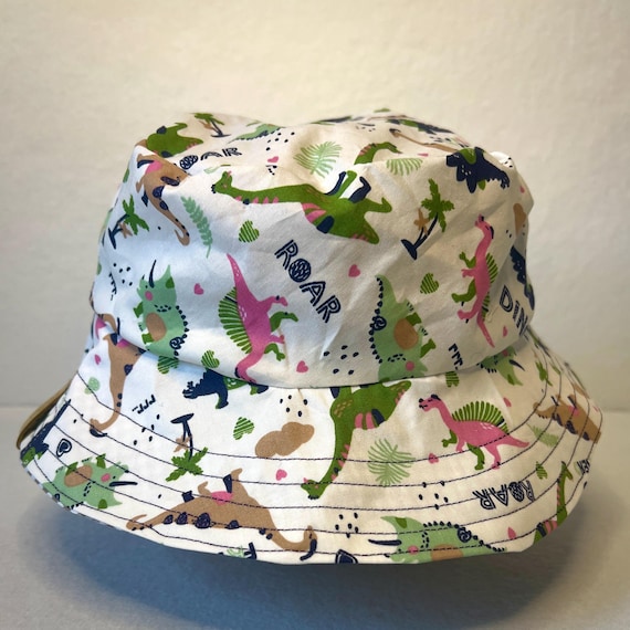 Kids Dinosaur Bucket Hat | Reversible Toddler Sun Hat | Boys Summer Hat | Baby Hat UK | Handmade Kids Hat