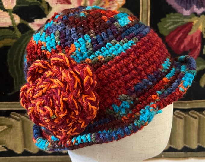 Featured listing image: Handmade Crochet Winter Hat | Chunky Multicolour Beanie | Elegant Autumn Cloche Hat | Gift for Her | Christmas Gift for Wife | For Women