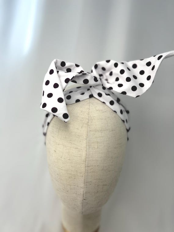 Polka Dot Wired Headband Bandana: Vintage 1940s Style Hairband Ladies Accessory