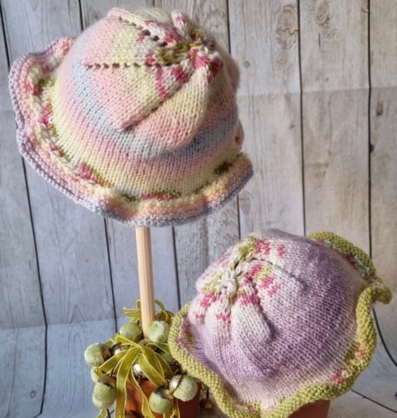 Knit Hat for Baby Little Girls Cute Whimsical Multicolor Floral Knitted Cap Baby Accessory Cozy Autumn Spring Headwear Secret Santa Gift
