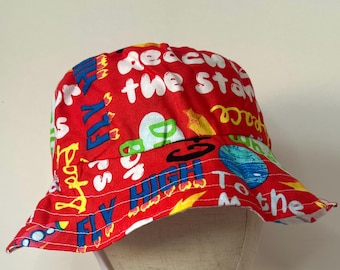 Space Rocket Kids Bucket Hat – Reversible Toddler Sun Hat with Chin Strap – Baby to Kids Summer Hat – Ready to Ship – Limited Fabric