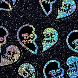Pack d'autocollants coeur meilleur ami | Stickers BFF scintillants | Idée cadeau mignonne pour votre meilleur ami | Stickers Amitié