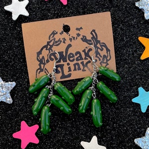 Pickle Dangle Earrings | Fun & Bold Statement Earrings | Handmade Polymer Clay Charms | Quirky Jewelry for Pickle Lovers