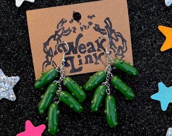 Pickle Dangle Earrings: Handmade Polymer Clay Quirky Jewelry