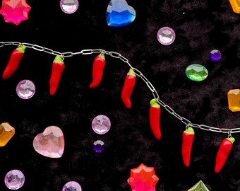 Handmade Chili Charm Choker: Spicy Polymer Clay Necklace