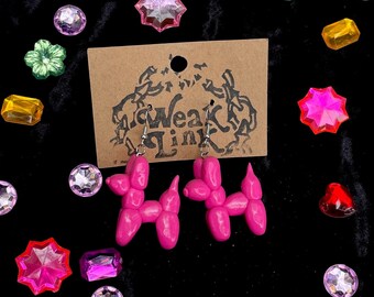 Pink Balloon Dog Earrings: Handmade Polymer Clay Statement Jewelry