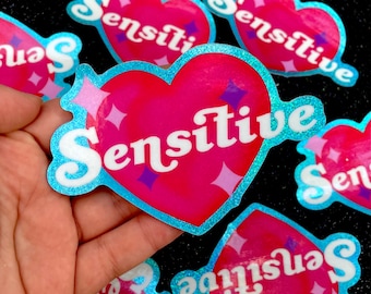 Sensitive Heart Glitter Sticker: Waterproof Vinyl Decal