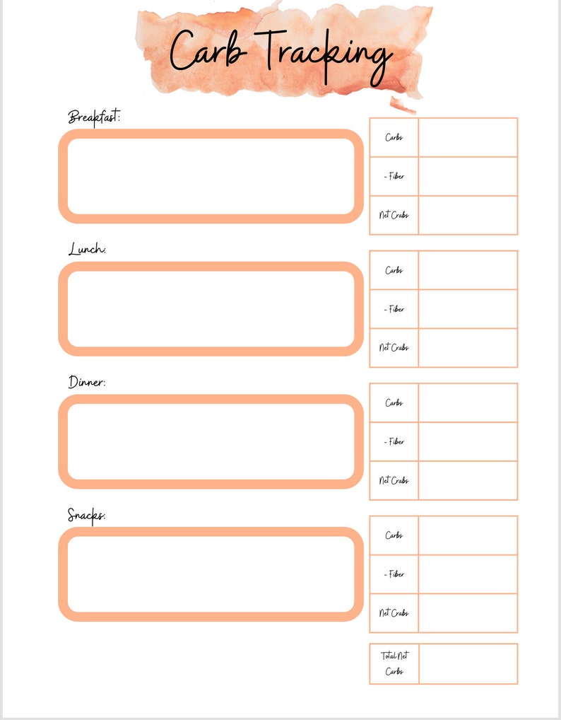 Carb Tracker, Instant Download Tracker. Keto, Low Carb Counting