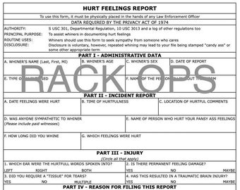 Hurt Feelings Form (Printable)