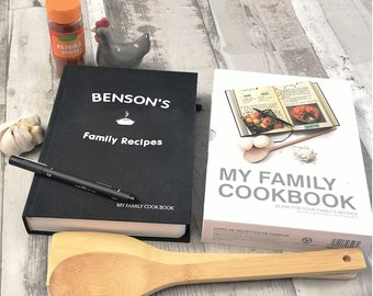 Personalised Family Cook Book, Hardback Fabric cover - black or red