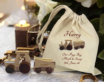 Page Boy Gift Personalised Tractor And Gift Bag - Birthday - Christening - Naming Day