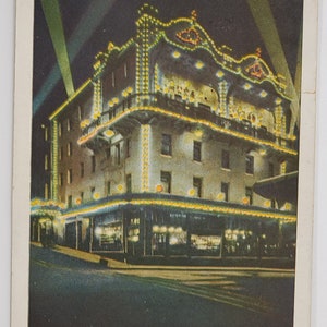 Gebruikte vintage ansichtkaart "A San Francisco Chinese Restaurant at Night" poststempel mei 1935