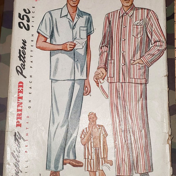 Simplicity 2051. Men's pajamas pattern. Vintage 1951 pattern. Men classic pajama tops, pants, shorts pattern. SZ Men's Large Uncut