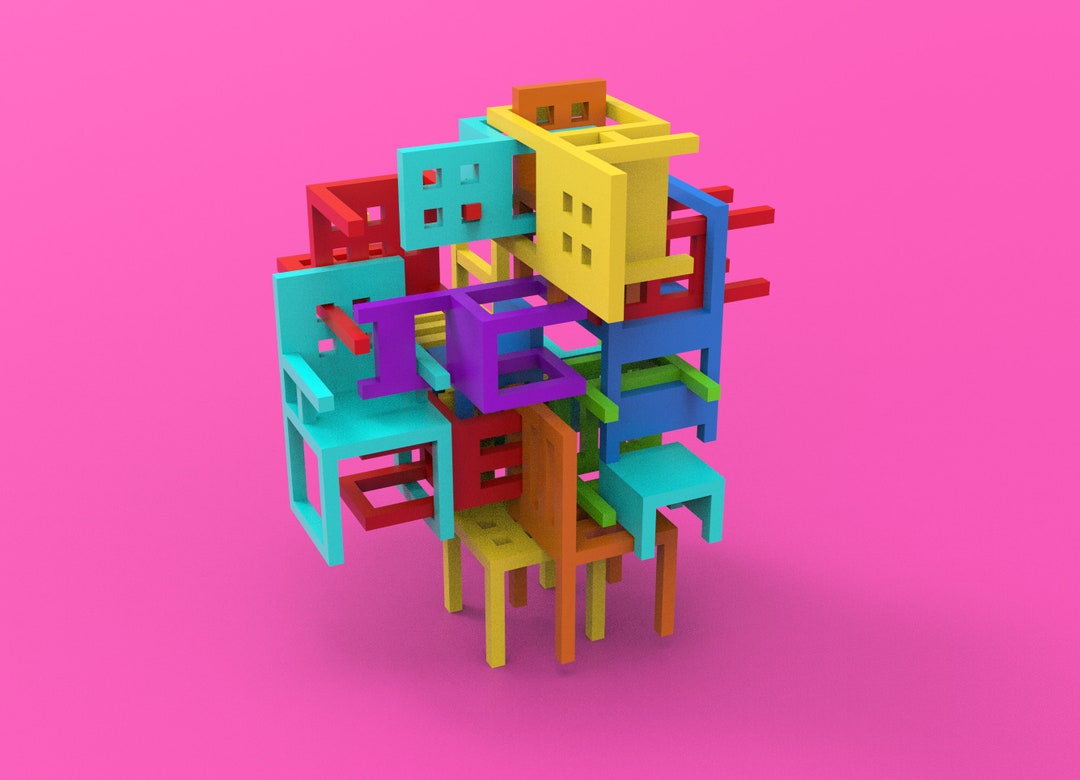 3D Printable Puzzled Chair Stacking Game Unique Rubiks Cube Inspired Board Game in STL Files for