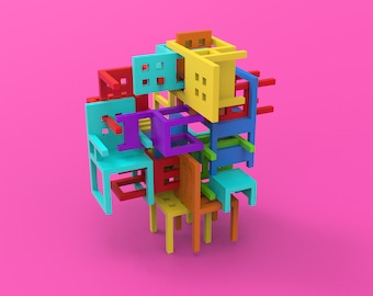 Juego de apilar sillas con rompecabezas imprimible en 3D: inspirado en el cubo de Rubik (archivos STL)