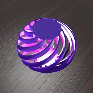 May include: A purple and pink 3D geometric sphere with a swirling design. The sphere is made of multiple layers of interlocking circles.