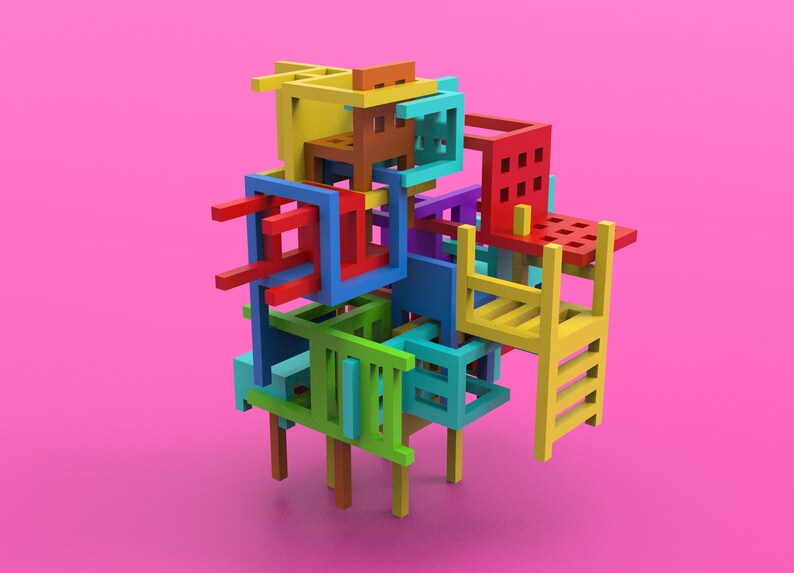 3D Printable Puzzled Chair Stacking Game Unique Rubiks Cube Etsy