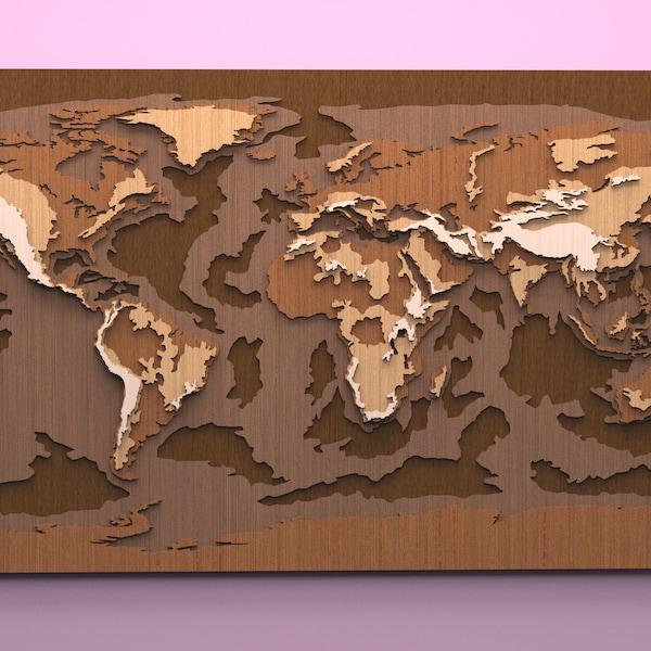 Wooden Decorative Physical World Map to hang on the wall file DXF for CNC Machine