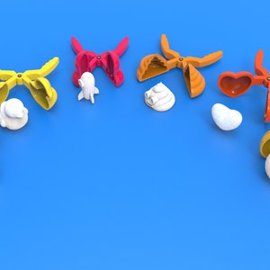 Pack de 6 lanzadores de bolas de nieve con divertidas formas (bola - pato - cohete - astronauta - corazón - emoji de caca) en formato .STL