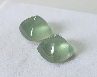 10MM*Pair*Natural Milky Green Aquamarine Sugarloaf cabochon Gemstones*Cushion Shape*Loose Stones for Jewelry*Earring Stones*Milky Cabochons