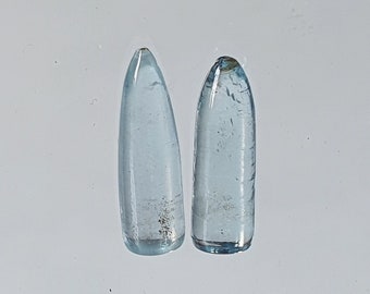 3MM Bullet Shape Gemstone Pair *Natural Aquamarine Smooth Bullet Cabochon *Size 3×10 MM Bullet Gemstones*AAA Colour*Loose Stone for Jewelry