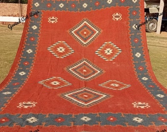 Alfombra Kilim de área grande tejida a mano, alfombra de yute de lana, Kilim Dhurrie, alfombra de tamaño personalizado, alfombra Kilim Dhurrie hecha a mano-alfombra Navajo Kilim-indio tradicional
