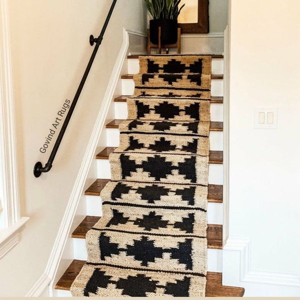 Black Stripe Antique Hemp Stair Runner, Stair Runner Rug, Stair Jute Runner, Hemp Runner Rug, 2x20 Ft Black Plus Jute Runner, Hallway Runner