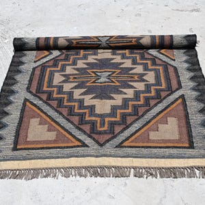 Kilim Rugs - Handwoven Wool And Jute Rug, Large Area Rug, Geometric Pattern Vintage Kilim Rug, Navajo\Turkish\Flatweave\Indian Kilim Dhurrie