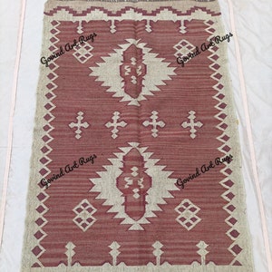 Handwoven Wool Jute Kilim Rug, Wool Jute Rug, Kilim Jute Rug, Flatweave Rug, Bohemian Rug, Indian Dhurrie Rug, Navajo Kilim Rug, Custom Rug