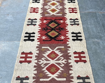 Kilim Runner Rug, Multicolor; Wool Jute Runner,Jute Rug wool rug Kilim Dhurrie; traditional, Custom Runner,2.5x22,2.5x26,2.5x30 Feet.runner