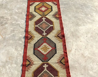 Handmade Navajo Kilim Runner, Multicolor Runner, Handwoven Kilim Runner, Wool Jute Runner, Vintage Kilim Runner, Entryway Runner, 2x12 Feet