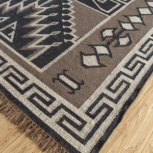 8x10 Ft Kilim Rug, Handwoven, Wool and Jute Rug Handmade, Kilim Dhurrie Rug, Traditional Indian, Geometric,Turkish Kilim Rug, Large Area Rug