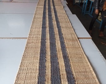Handknotted Hallway Jute Runner, Custom Size Runner, Stair Jute Runner, Jute Runner Rug, blue Hemp Runner, Vintage Jute Rug, 2.6x25, 2.6x40