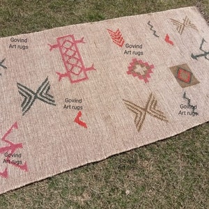 Kilim runner Handwoven Wool Jute Rug Handmade Kilim Dhurrie Rug, Motifs Oriental Traditional Indian Geometric Turkish Home decor